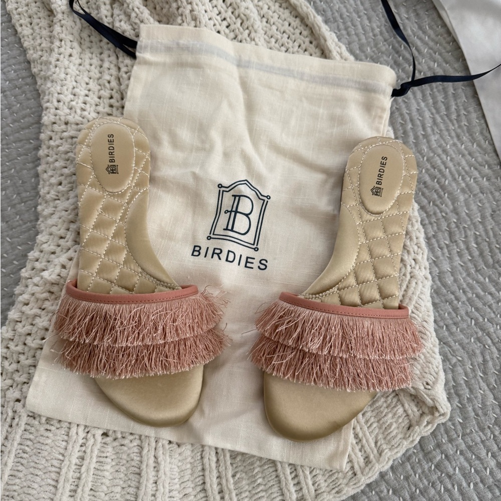 Birdies Pink and Cream Fringe Slippers
